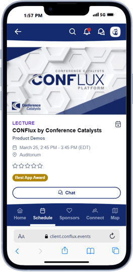CONFlux mobile app presentations screen