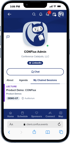 My Chaired Sessions tab on the My Profile page