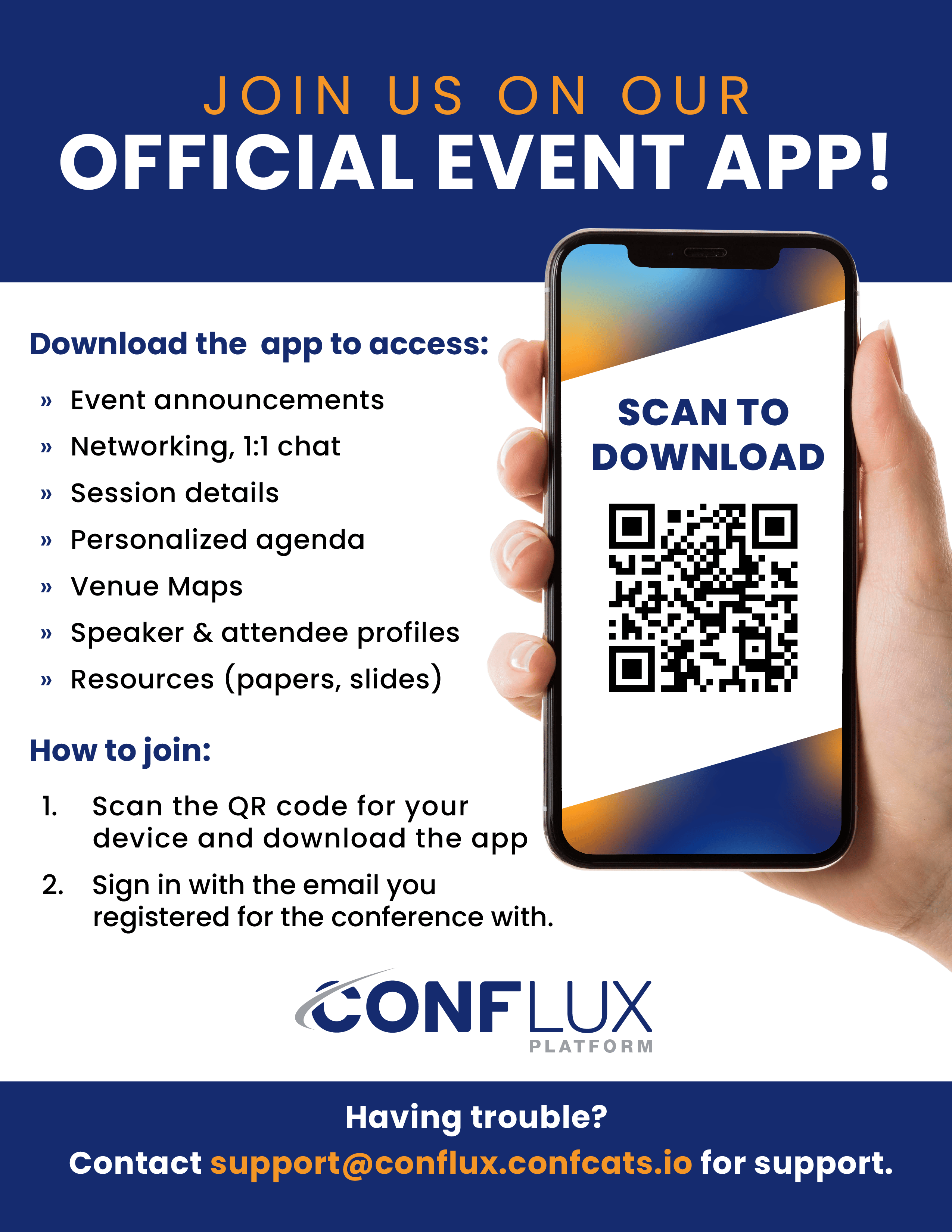 CONFlux event app promotional flyer