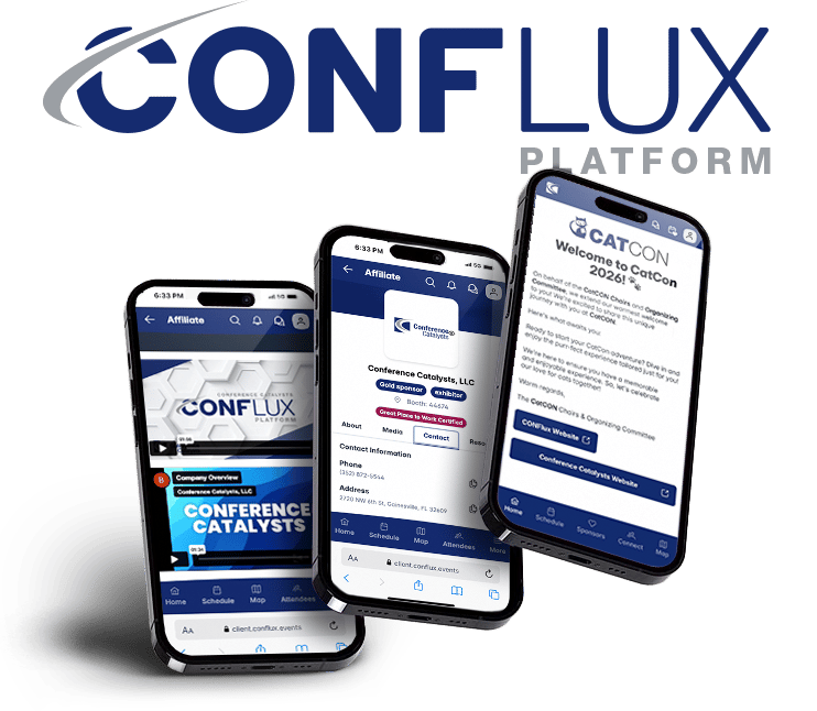 CONFlux app screen mockup graphics without logo