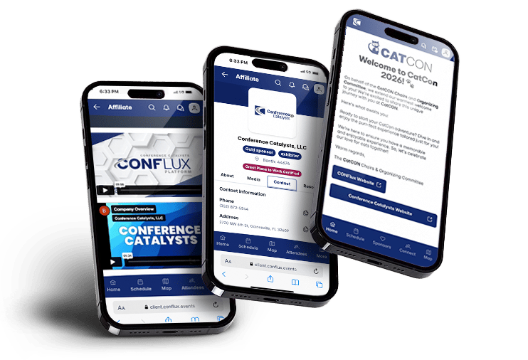 CONFlux app screen mockup graphics
